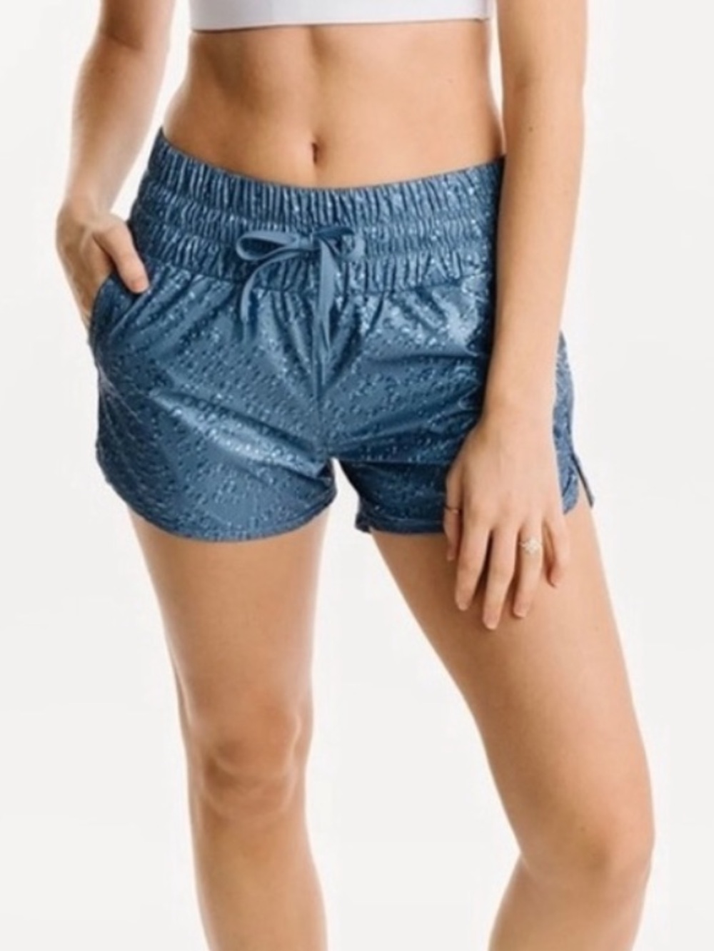 Zyia Active Womens Hi Rise Shorts Metallic 3D‎ Effect Blue Bubble Bomber Medium